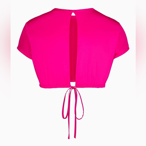 SKIMS Woven Shine Crop Top in Raspberry NEW - Picture 3 of 13